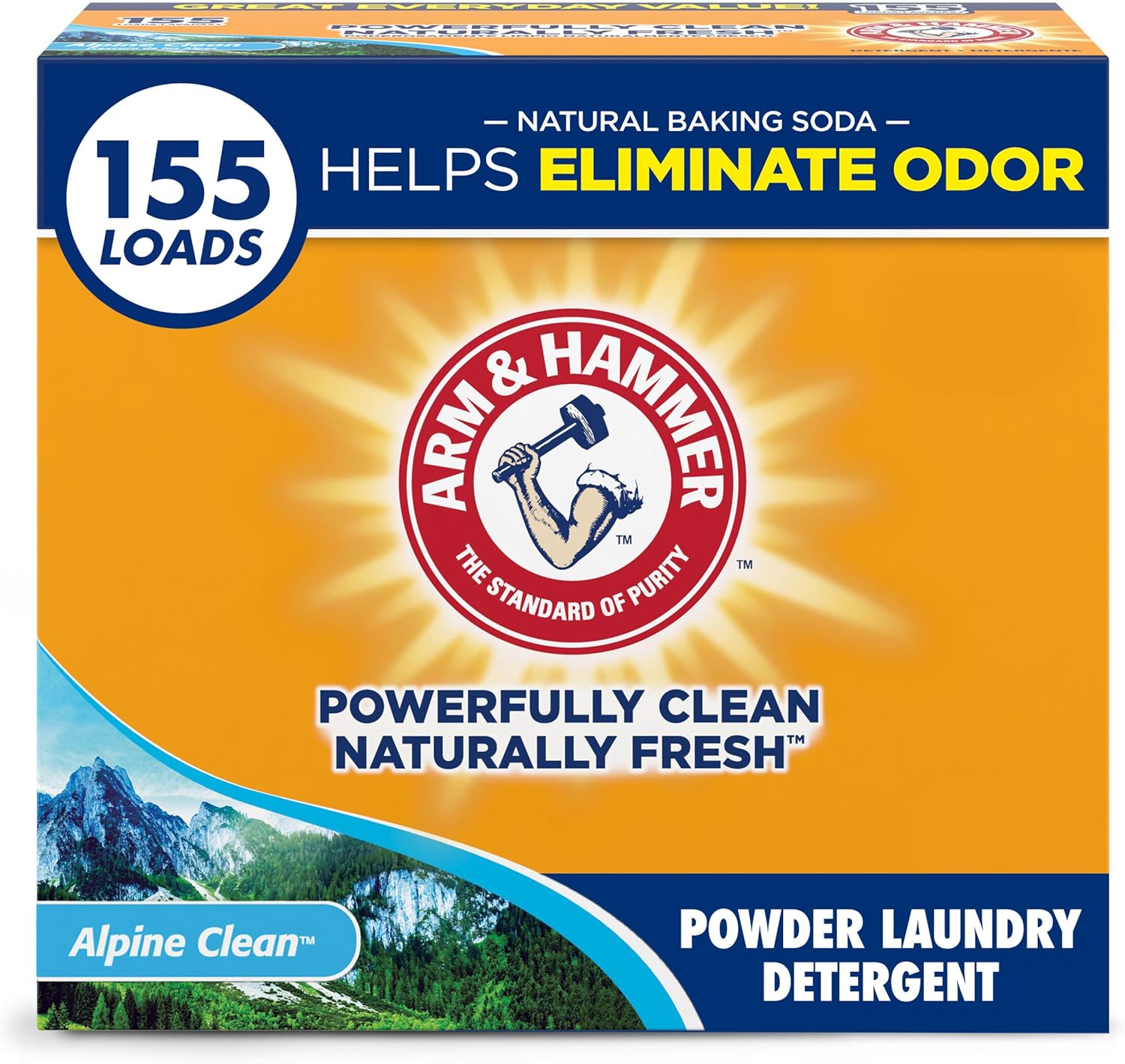 ARM & HAMMER Powder Laundry Detergent, Alpine Clean, 9.56 lb, 155 Loads