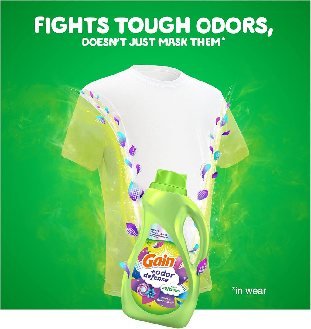 Gain + Odor Defense Liquid Fabric Softener, Super Fresh Blast Scent, 140 oz 190 Loads, HE Compatible