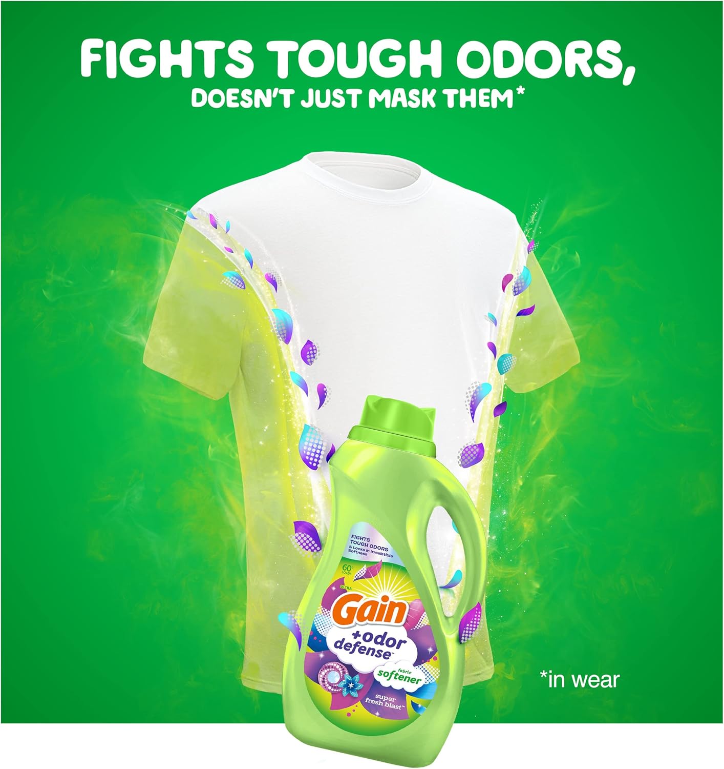 Gain + Odor Defense Liquid Fabric Softener, Super Fresh Blast Scent, 140 oz 190 Loads, HE Compatible
