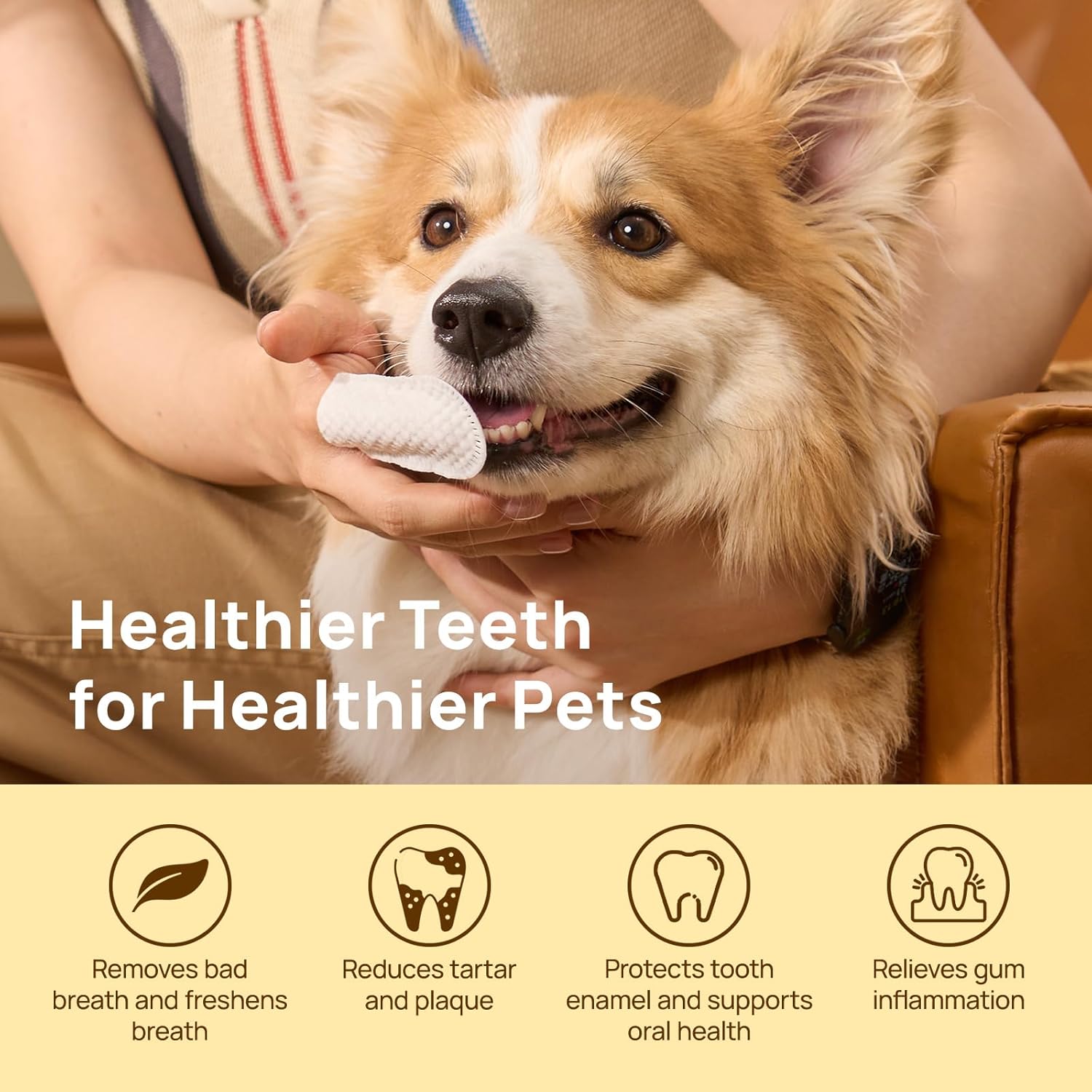 HICC PET Teeth Cleaning Wipes for Dogs & Cats, Vet-Recommended Remove Bad Breath & Plaque & Tartar Buildup Dog Finger Toothbrush Wipes, Dog Tooth Brushing Kit Cleansing & Gum Care for Small Animal