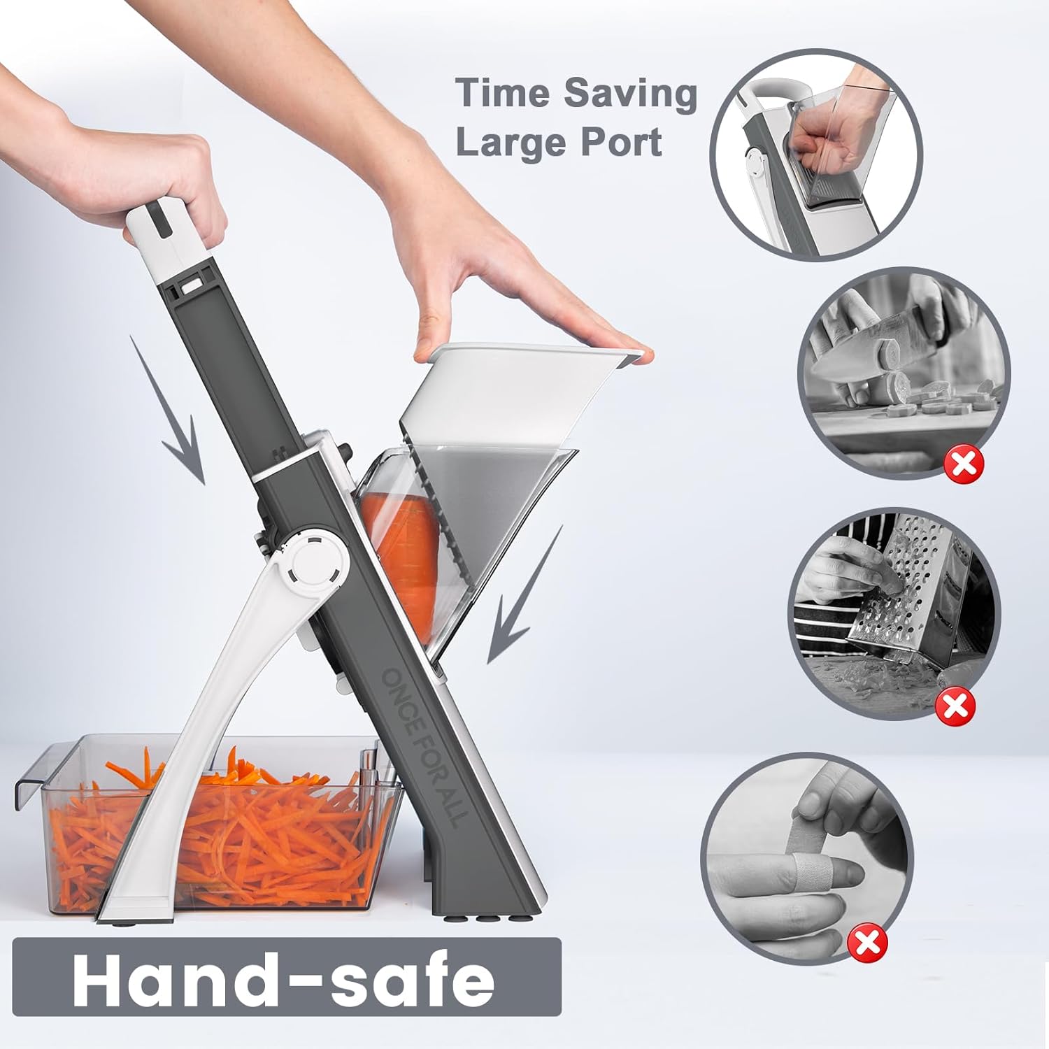 SupMaKin Upgrade Safe Mandoline Slicer for Kitchen, Bigger Size Adjustable Vegetable Onion Chopper,Potato Slicer Fry Cutter, Kitchen Chopping Artifact (GrayWhite)