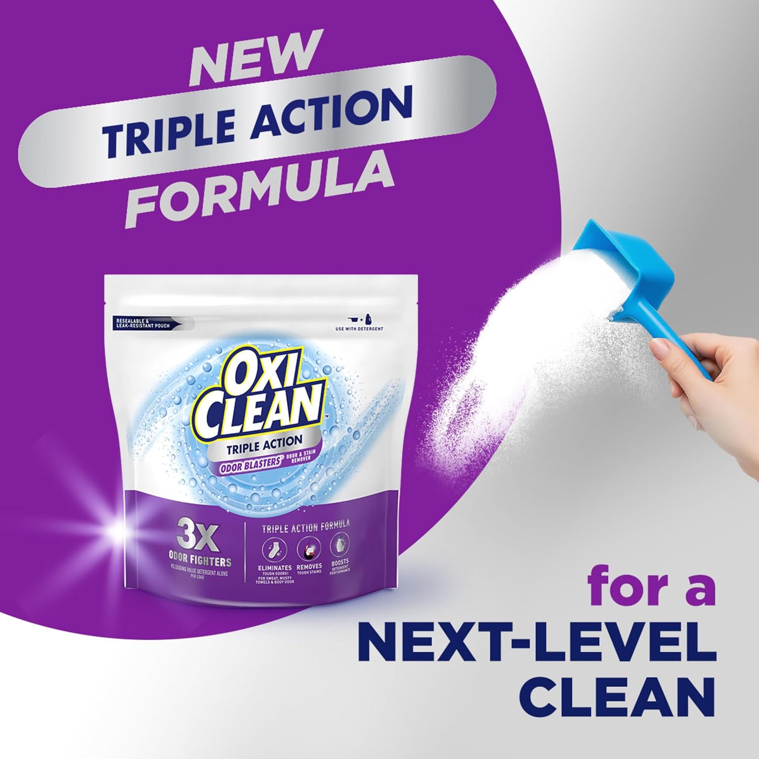 OxiClean Triple Action Odor Blasters Odor and Stain Remover Powder, Use with Detergent, Eliminates Tough Odors and Removes Stains, Color Safe and Chlorine Free, 6.5 lbs