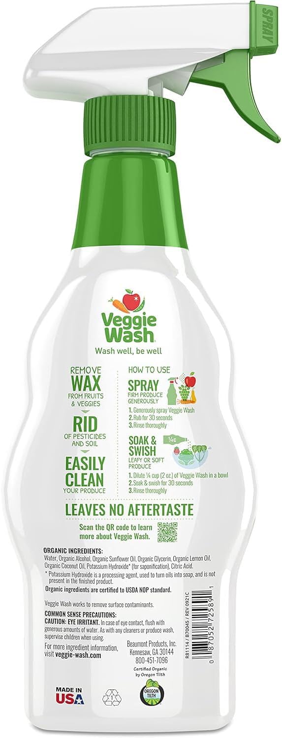 Veggie Wash Organic Fruit and Vegetable Wash, Certified Organic, Ideal for Cleaning Produce, 16 Fluid Ounce, Pack of 3 (Packaging May Vary)