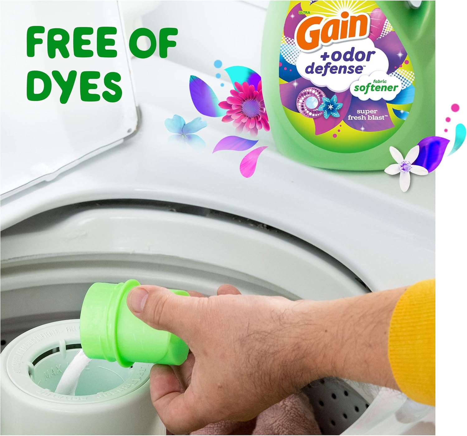 Gain + Odor Defense Liquid Fabric Softener, Super Fresh Blast Scent, 140 oz 190 Loads, HE Compatible