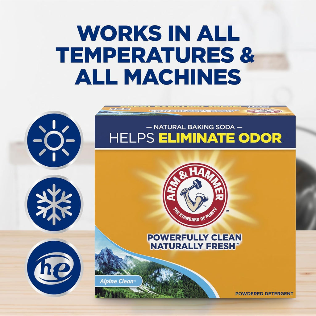 ARM & HAMMER Powder Laundry Detergent, Alpine Clean, 9.56 lb, 155 Loads