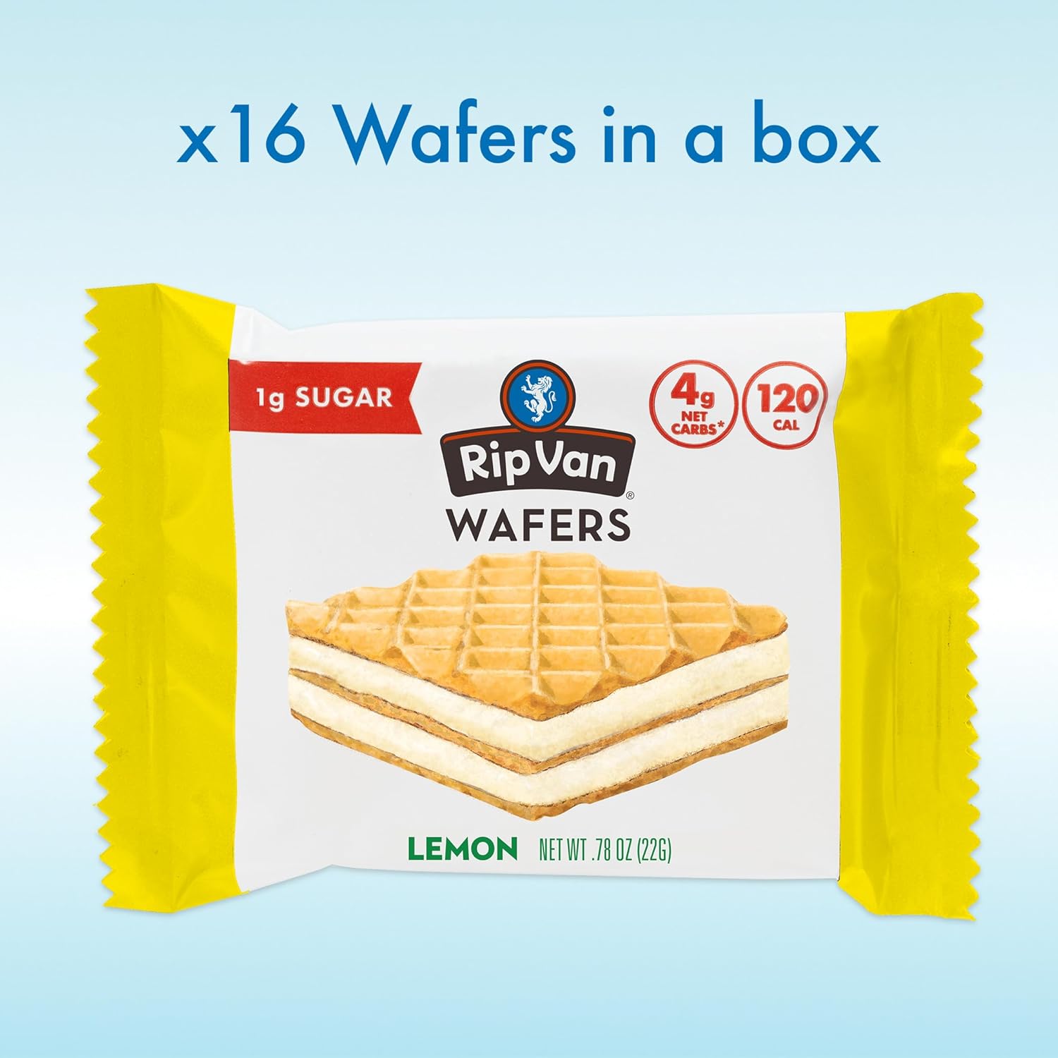 Rip Van Wafels Lemon Cookies, 16 Count, 1g Sugar, 4g Carbs, Vegan, Keto Friendly, Low Calorie, 0g Trans Fat, 120 Calories, 6g Fiber