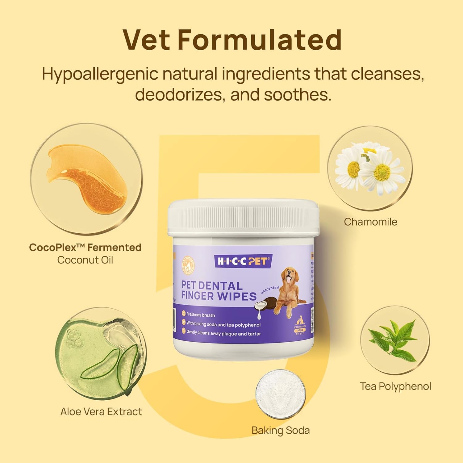 HICC PET Teeth Cleaning Wipes for Dogs & Cats, Vet-Recommended Remove Bad Breath & Plaque & Tartar Buildup Dog Finger Toothbrush Wipes, Dog Tooth Brushing Kit Cleansing & Gum Care for Small Animal