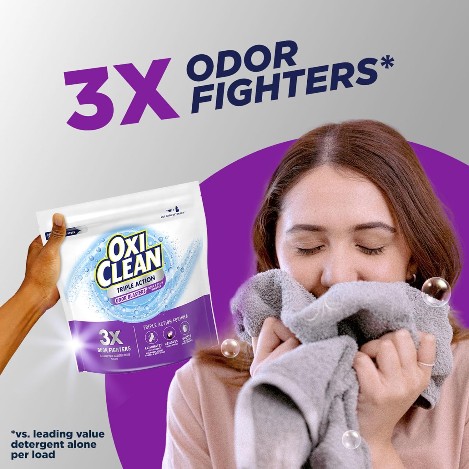 OxiClean Triple Action Odor Blasters Odor and Stain Remover Powder, Use with Detergent, Eliminates Tough Odors and Removes Stains, Color Safe and Chlorine Free, 6.5 lbs