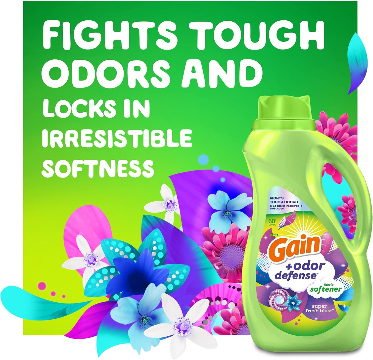 Gain + Odor Defense Liquid Fabric Softener, Super Fresh Blast Scent, 140 oz 190 Loads, HE Compatible