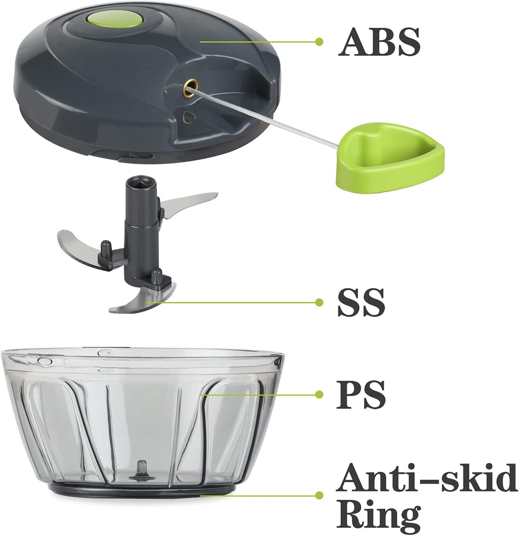 Cambom Manual Food Chopper Vegetable Cutter, Hand String Vegetable Chopper Onions Cutter for Vegetable Fruits Nuts BPA Free Food Safe Material, 550ml Gray