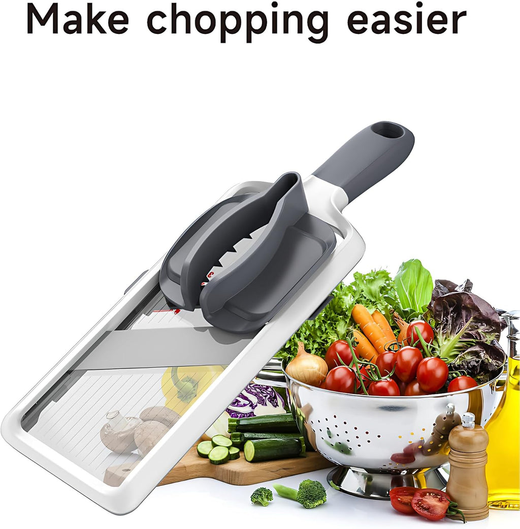 Multi Handheld Mandoline Slicer - Adjustable Stainless Steel Blade, Comfort Grip, Safety Features, Easy to Clean, Ideal for Speedy Slicing of Fruits and Vegetables (Gray)