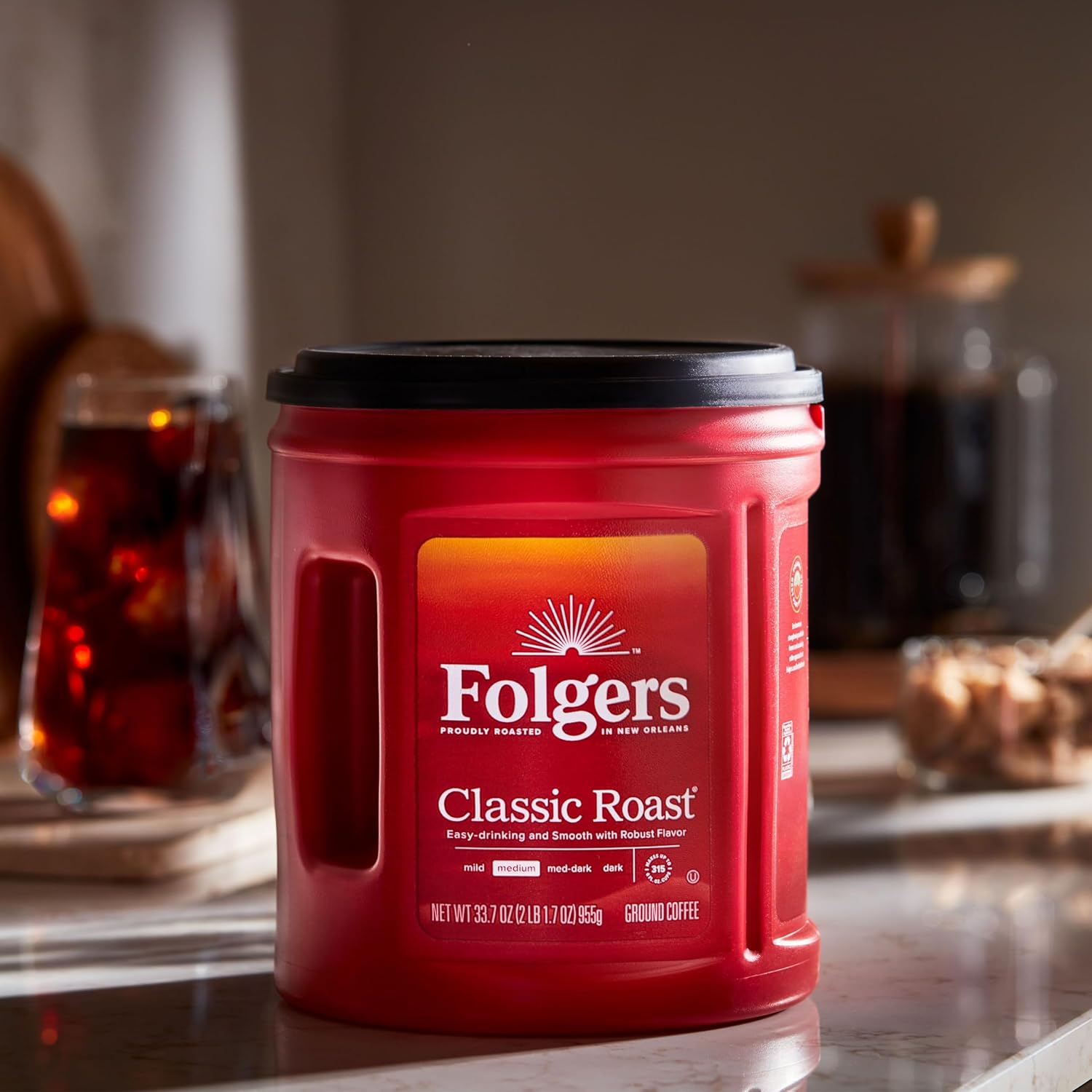 Folgers Classic Roast Medium Roast Ground Coffee, 33.7 Ounces (Pack of 6)