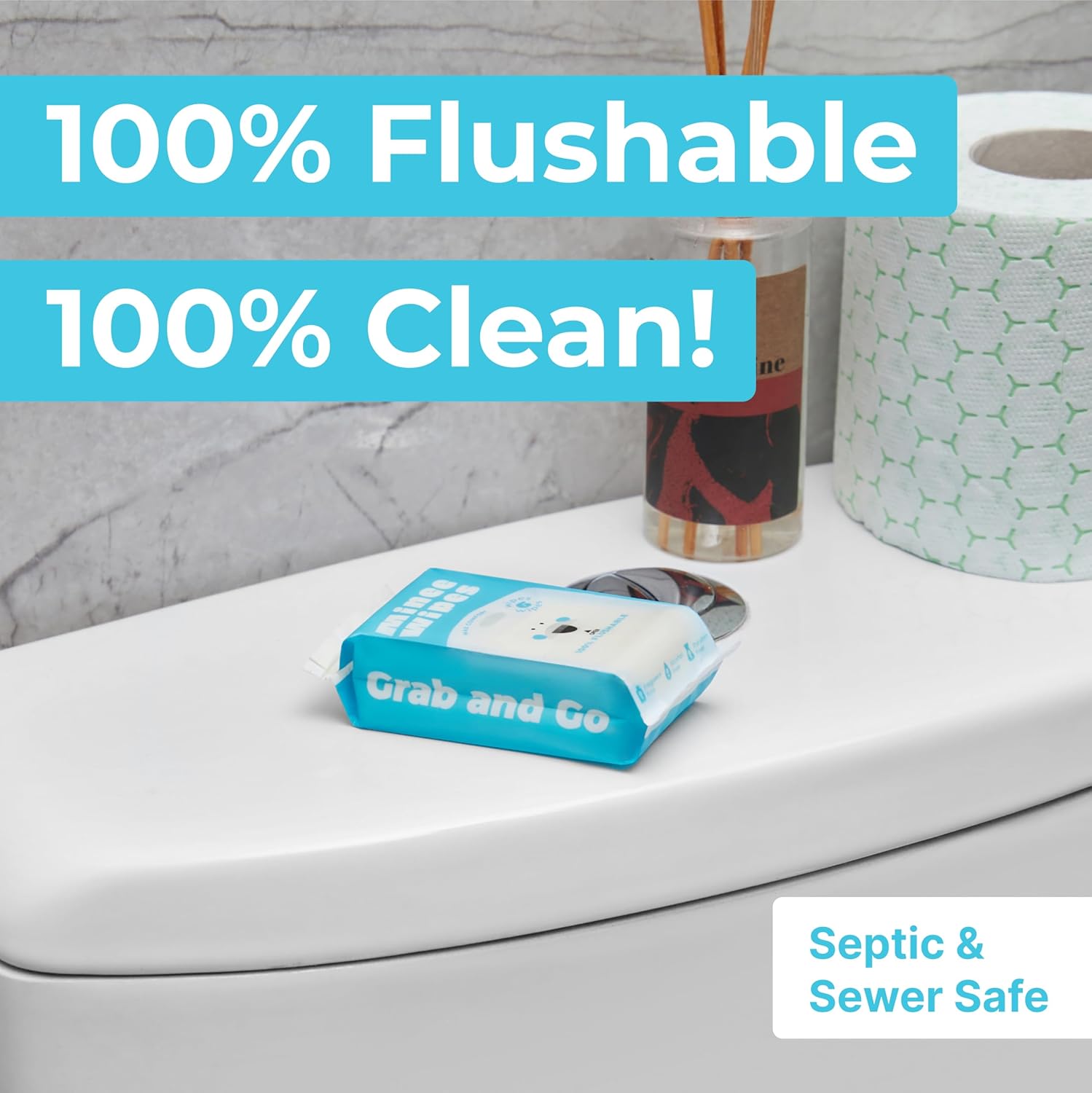 Impossibly Compact Travel Flushable Wipes with Natural Extracts - Skin-Friendly Wet Wipes, Hypoallergenic & Unscented Travel Size Butt Wipes for Adults, Kids & Baby Care - 8 Pack Total 48 Wipes