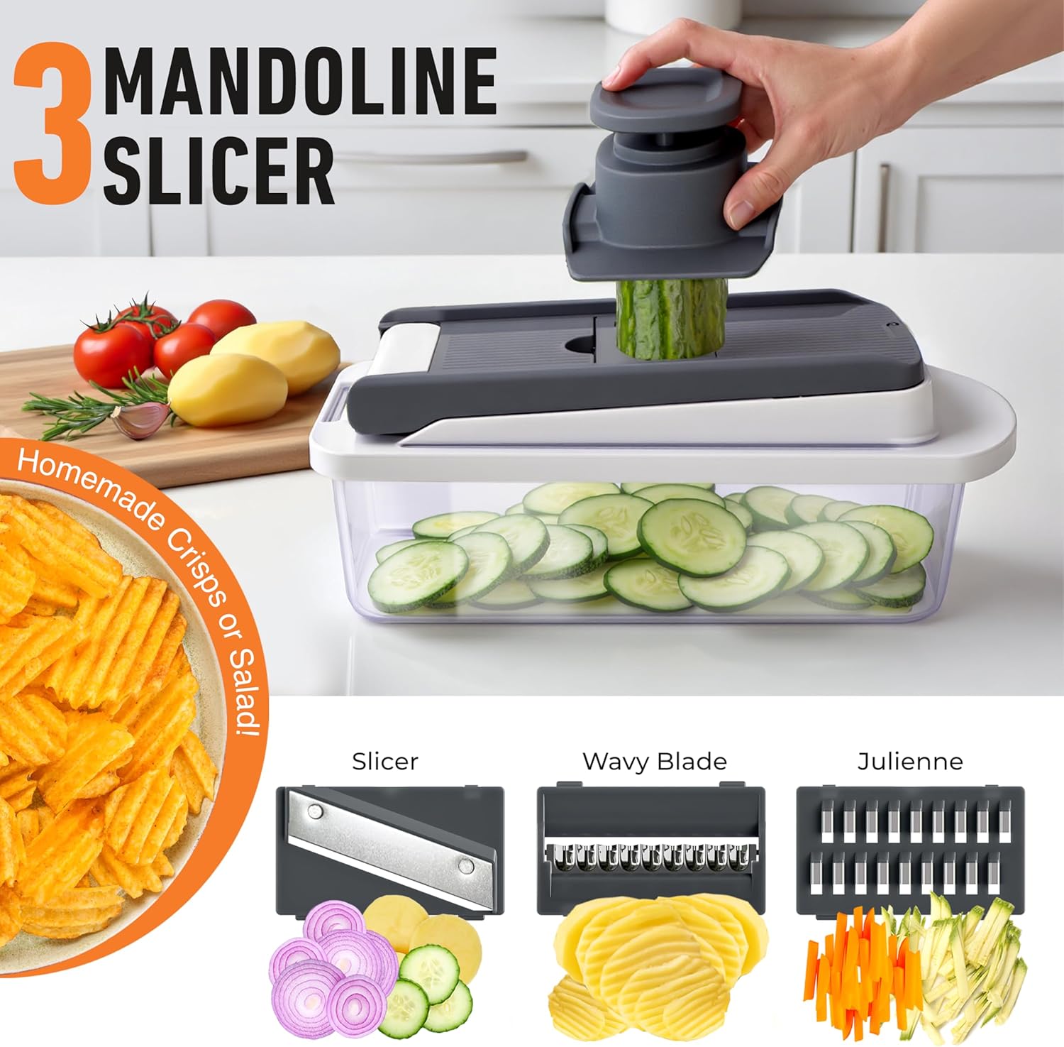 Mueller Pro-Series 10-in-1, 8 Blade Vegetable Chopper, Mandoline Slicer, Food Chopper with Container, Fruit Slicer, Kitchen Gadgets & Accessories, Home Essentials