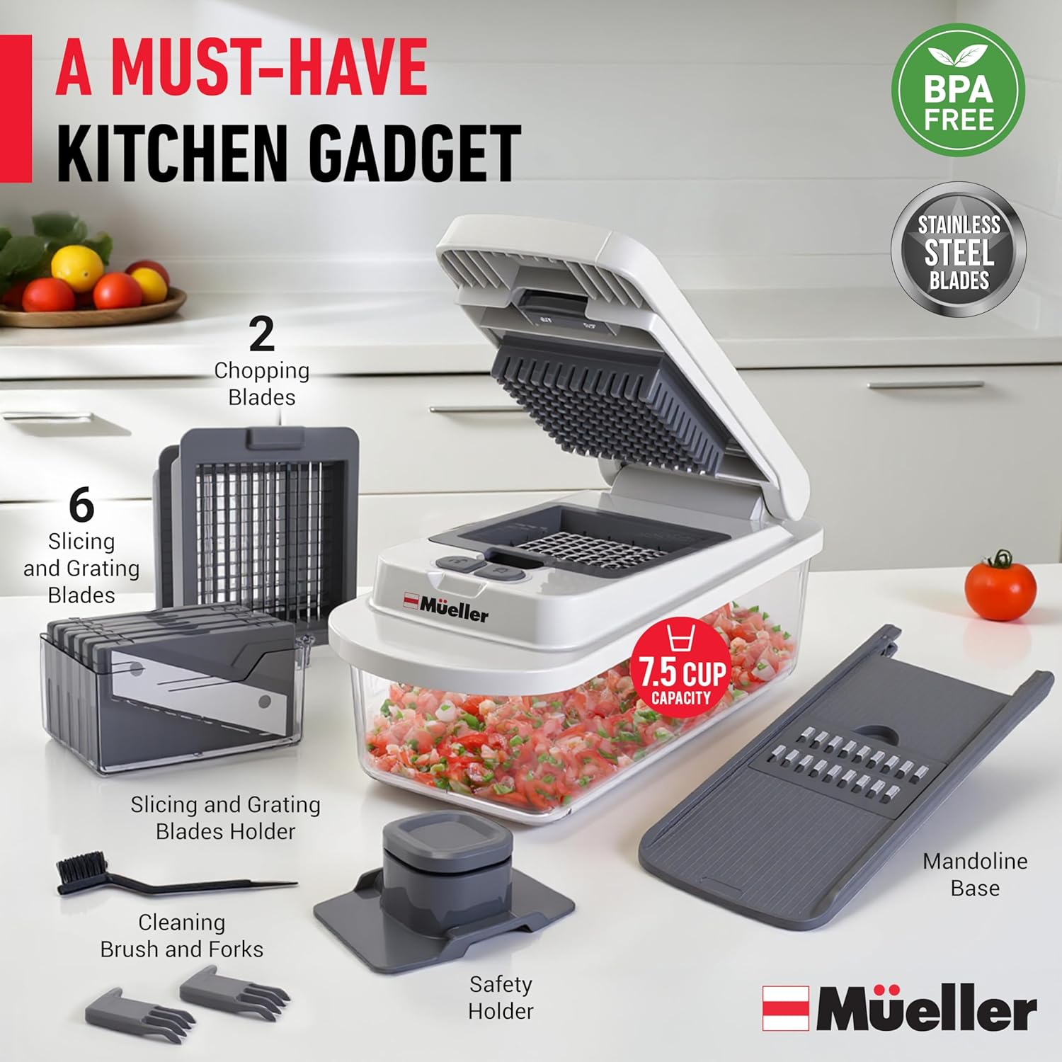 Mueller Pro-Series 10-in-1, 8 Blade Vegetable Chopper, Mandoline Slicer, Food Chopper with Container, Fruit Slicer, Kitchen Gadgets & Accessories, Home Essentials