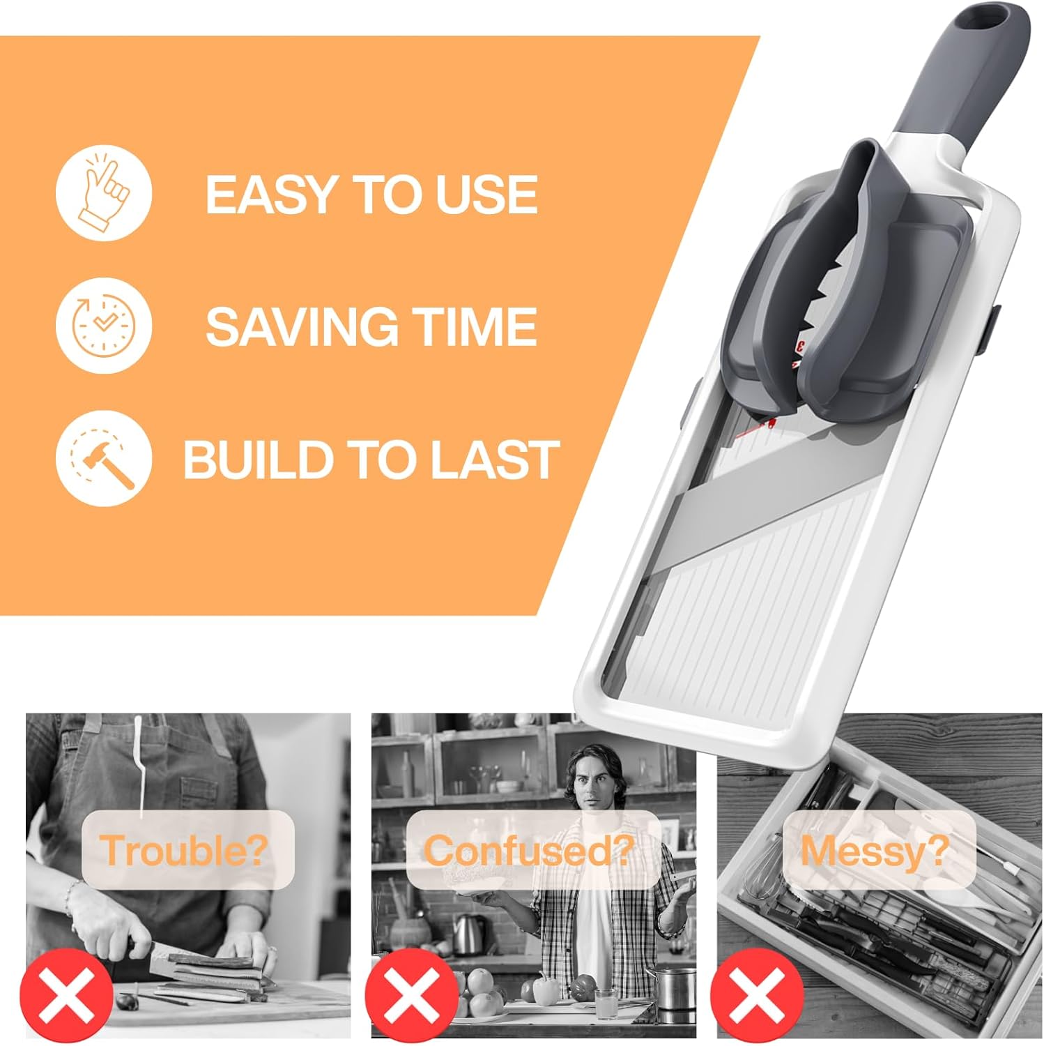 Multi Handheld Mandoline Slicer - Adjustable Stainless Steel Blade, Comfort Grip, Safety Features, Easy to Clean, Ideal for Speedy Slicing of Fruits and Vegetables (Gray)