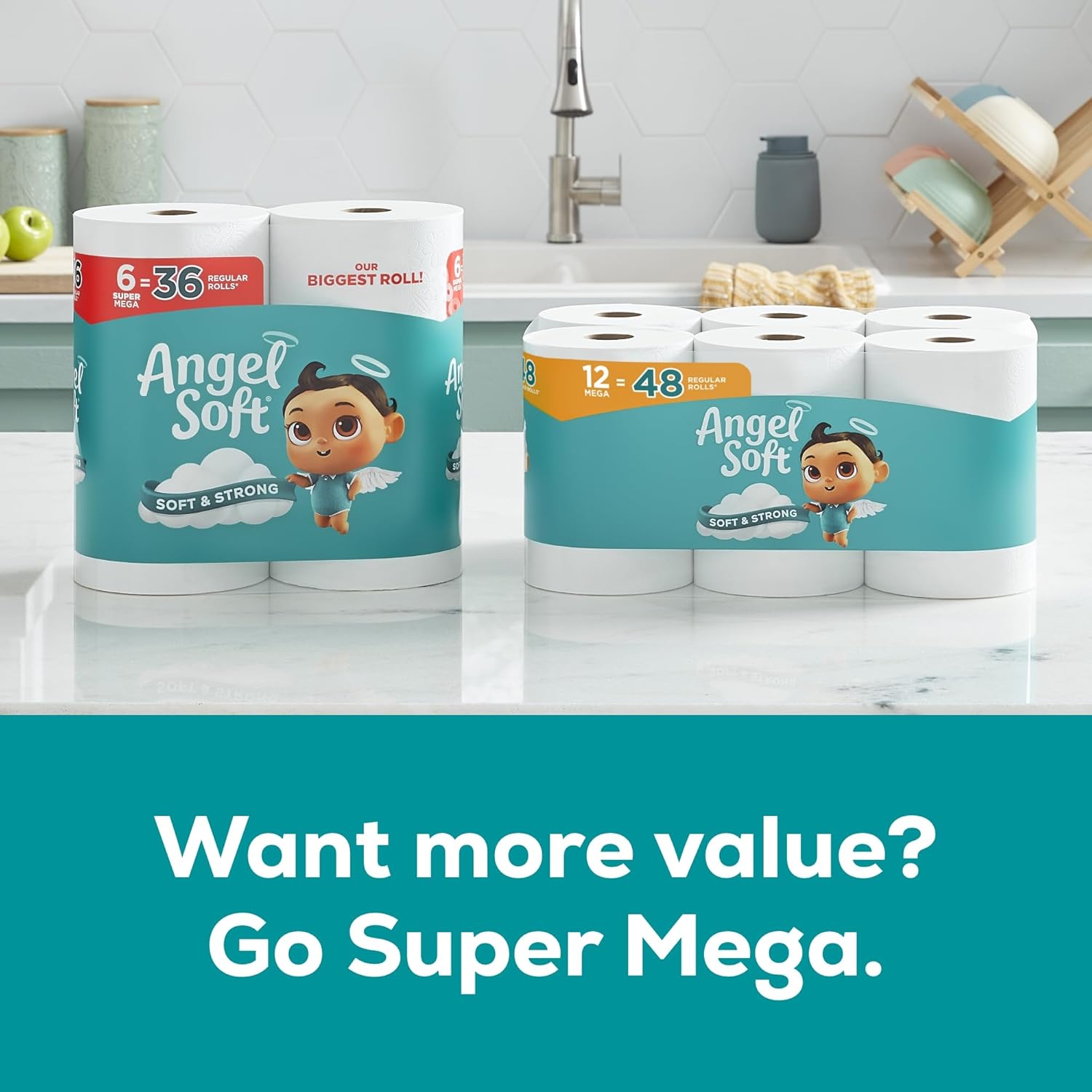 Angel Soft Toilet Paper, 4 Mega Rolls = 16 Regular Rolls, Soft and Strong Toilet Tissue
