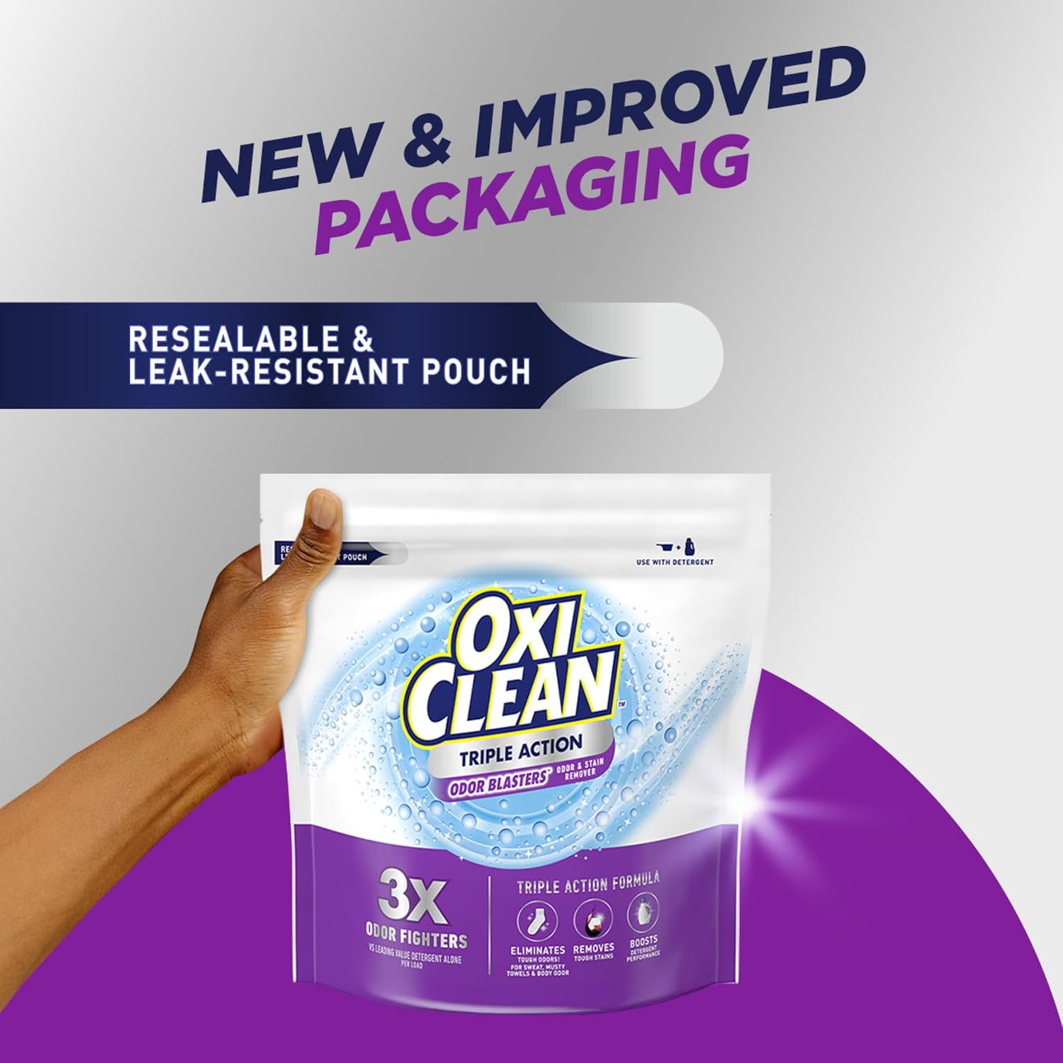 OxiClean Triple Action Odor Blasters Odor and Stain Remover Powder, Use with Detergent, Eliminates Tough Odors and Removes Stains, Color Safe and Chlorine Free, 6.5 lbs